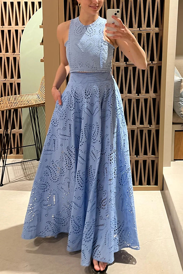 Larissa Embroidered Top &amp; High-Waist Maxi Skirt Set