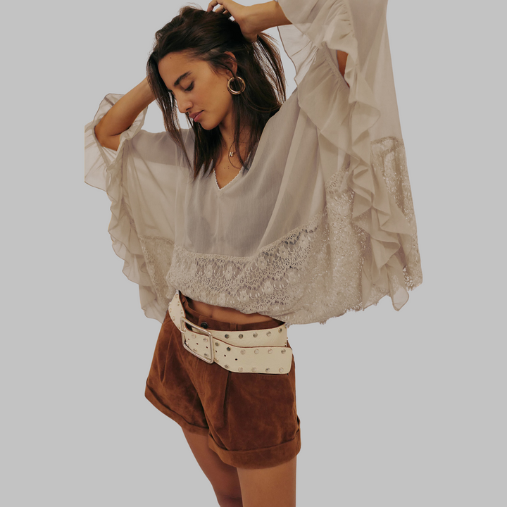 Leona Classy V-Neck Batwing Sleeve Cover-Up Top