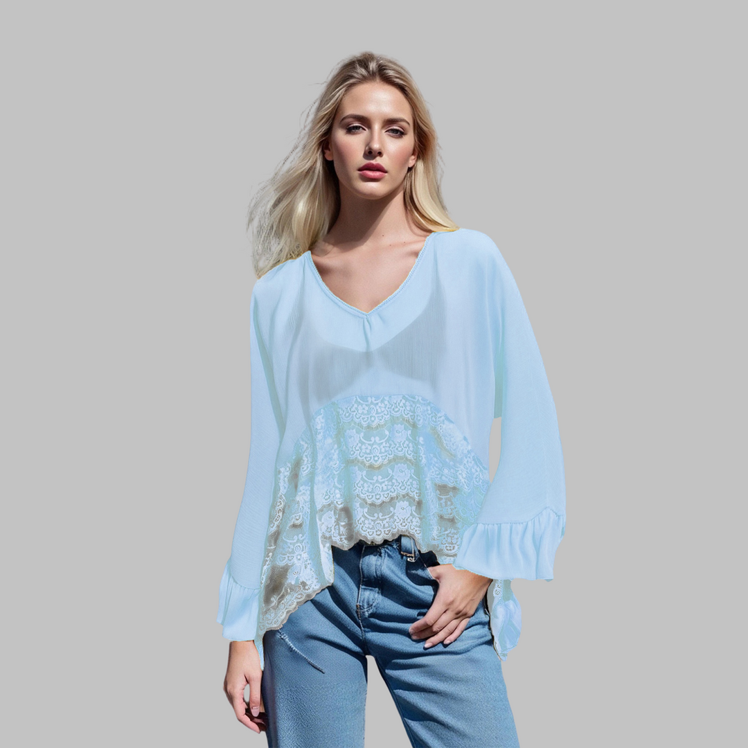 Leona Classy V-Neck Batwing Sleeve Cover-Up Top