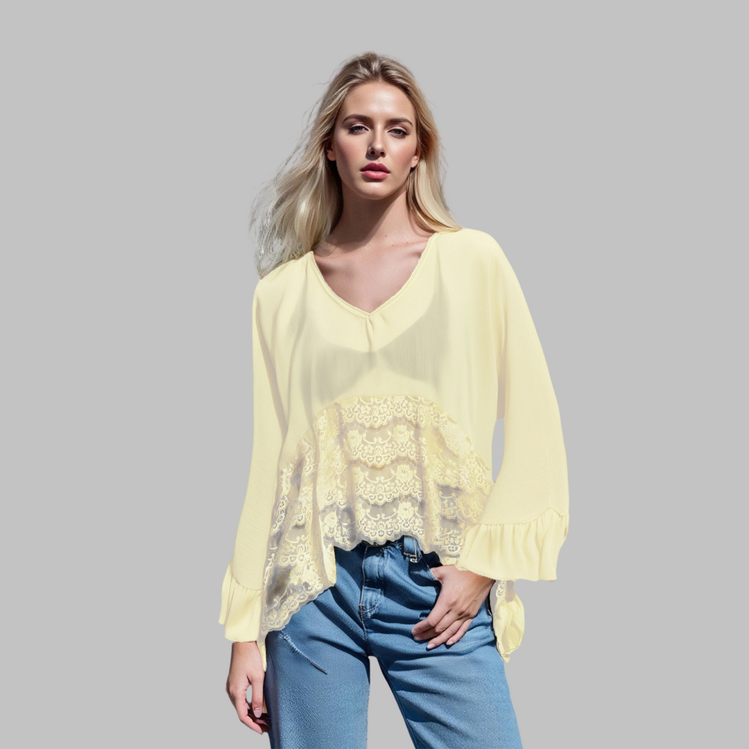 Leona Classy V-Neck Batwing Sleeve Cover-Up Top