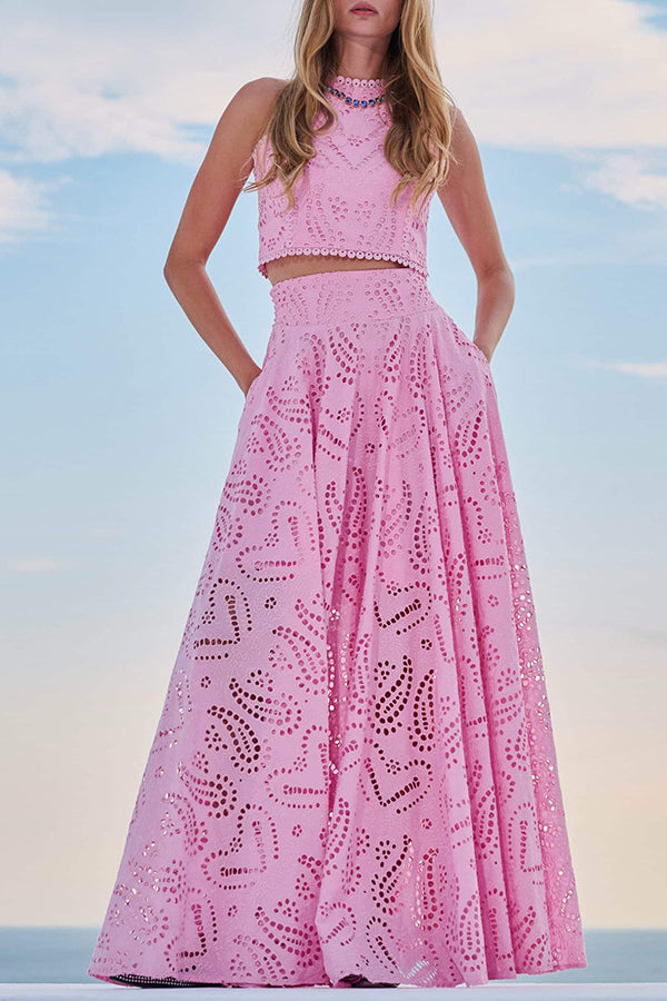 Larissa Embroidered Top &amp; High-Waist Maxi Skirt Set