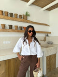Balloon Sleeve Linen Blouse in White
