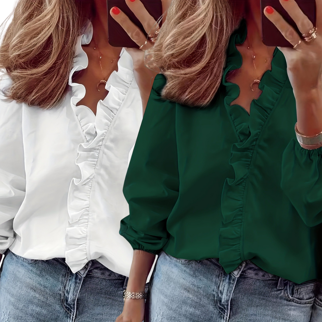 Lorelei Timeless V-Neck Blouse with Ruffles Blouses