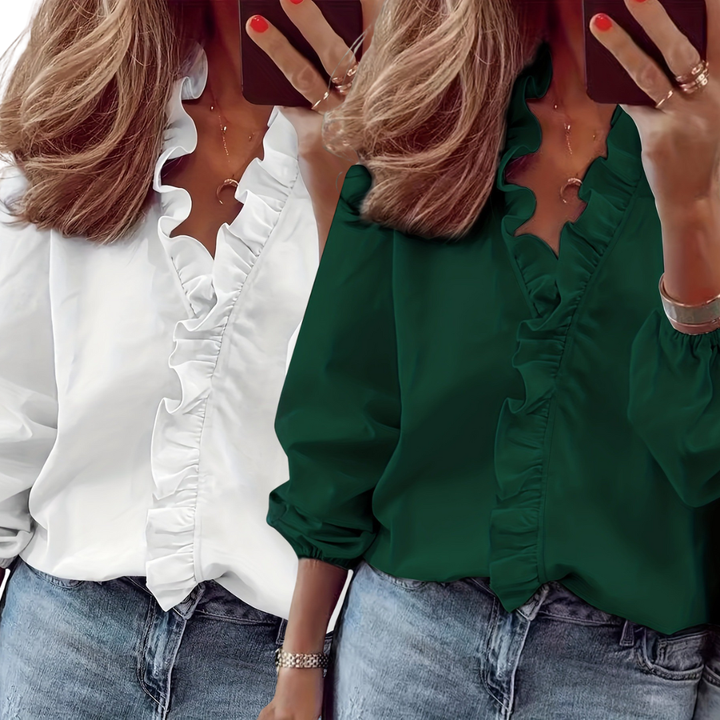 Lorelei Timeless V-Neck Blouse with Ruffles Blouses