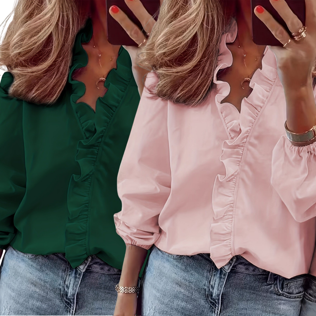 Lorelei Timeless V-Neck Blouse with Ruffles Blouses