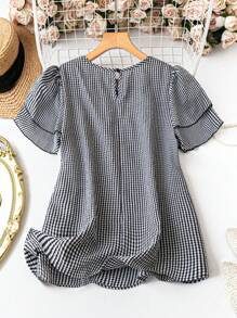 Kristel Vintage Flowy Checkered Puff Sleeve Blouse