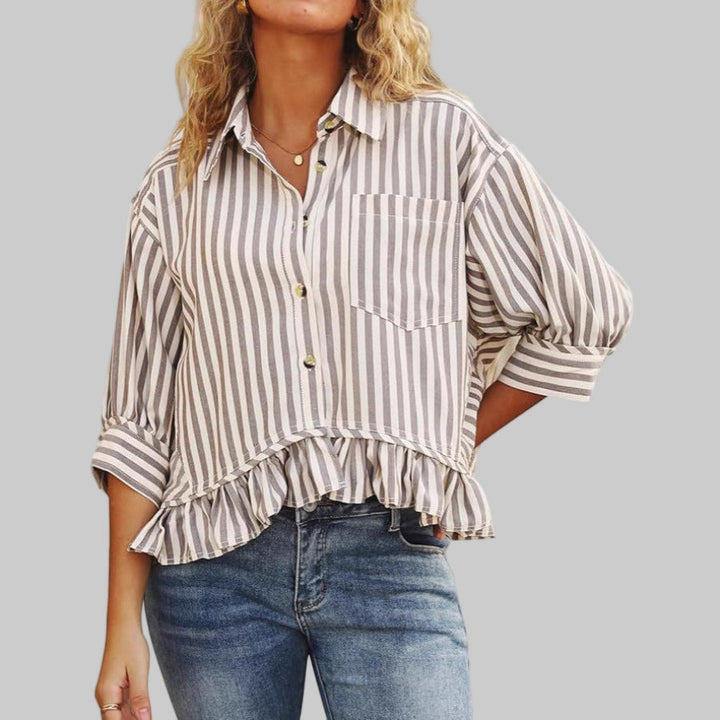 Kolet Casual Summer Ruffled Button Down Blouse