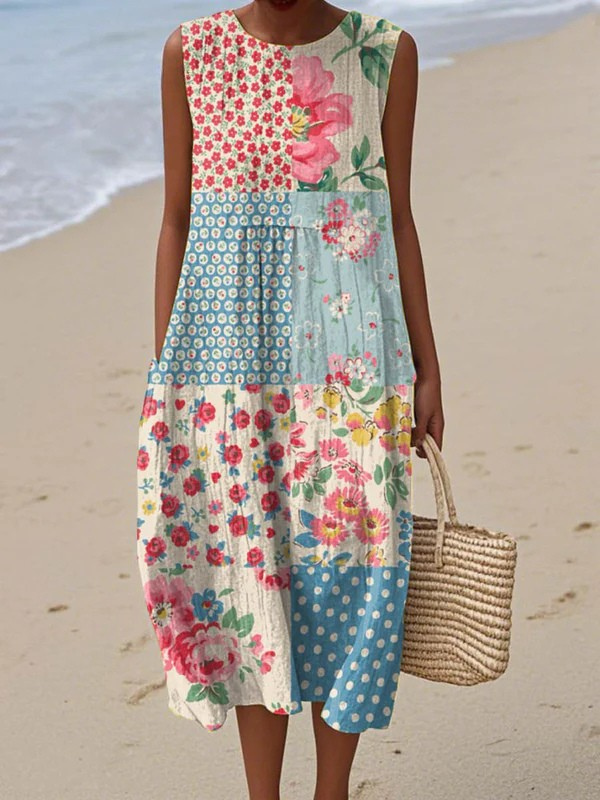 Madison - Blue and Terracotta Floral Dress