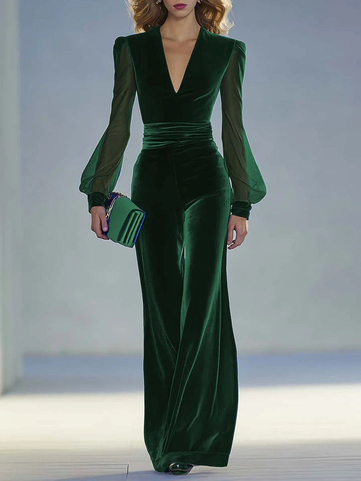 Trisha Elegant Suede V-Neck Jumpsuit