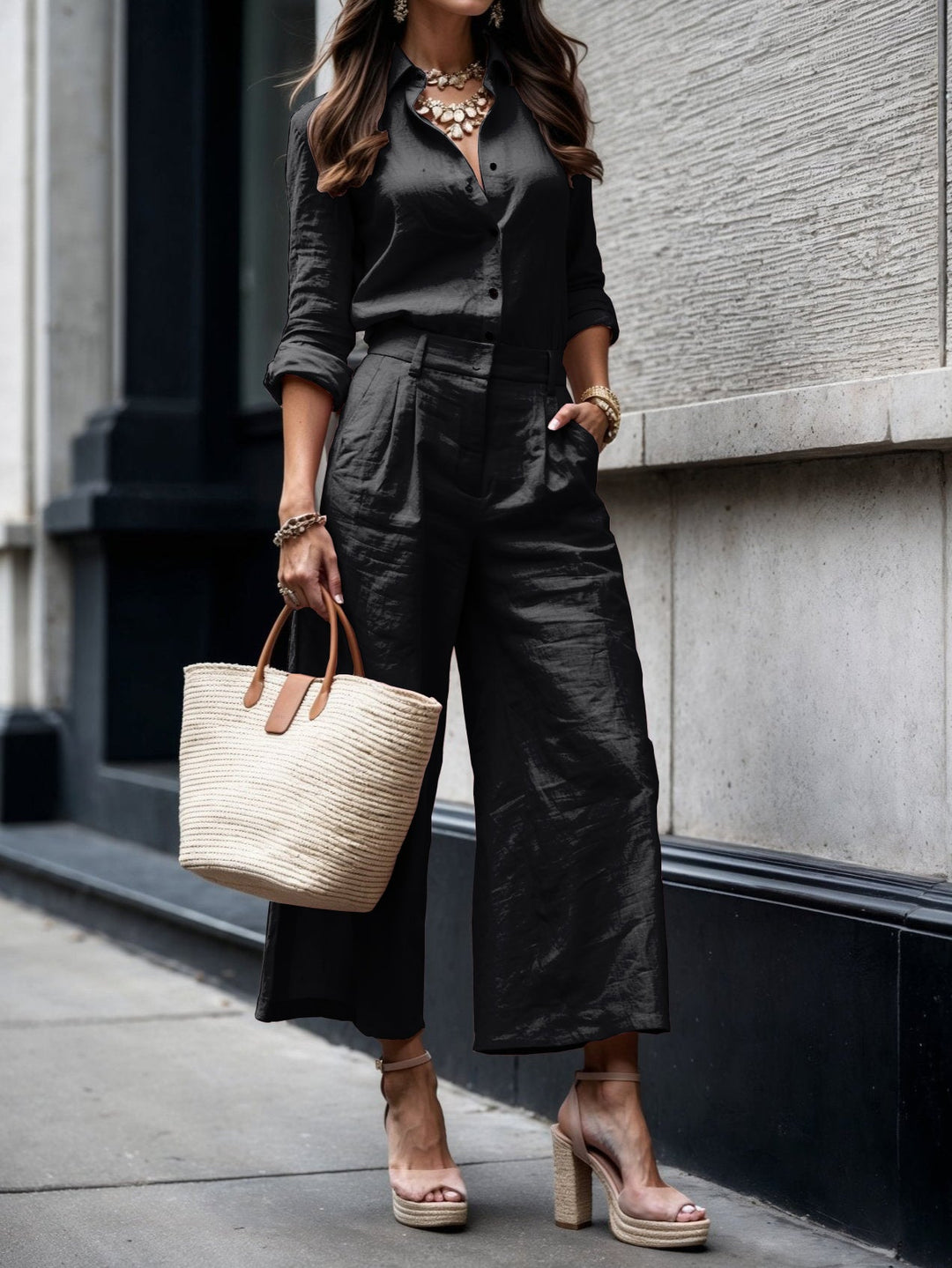 Nelle Elegant Shirt &amp; Capri Set Trousers