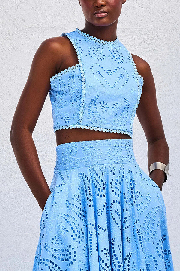 Larissa Embroidered Top &amp; High-Waist Maxi Skirt Set