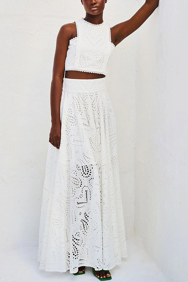 Larissa Embroidered Top &amp; High-Waist Maxi Skirt Set