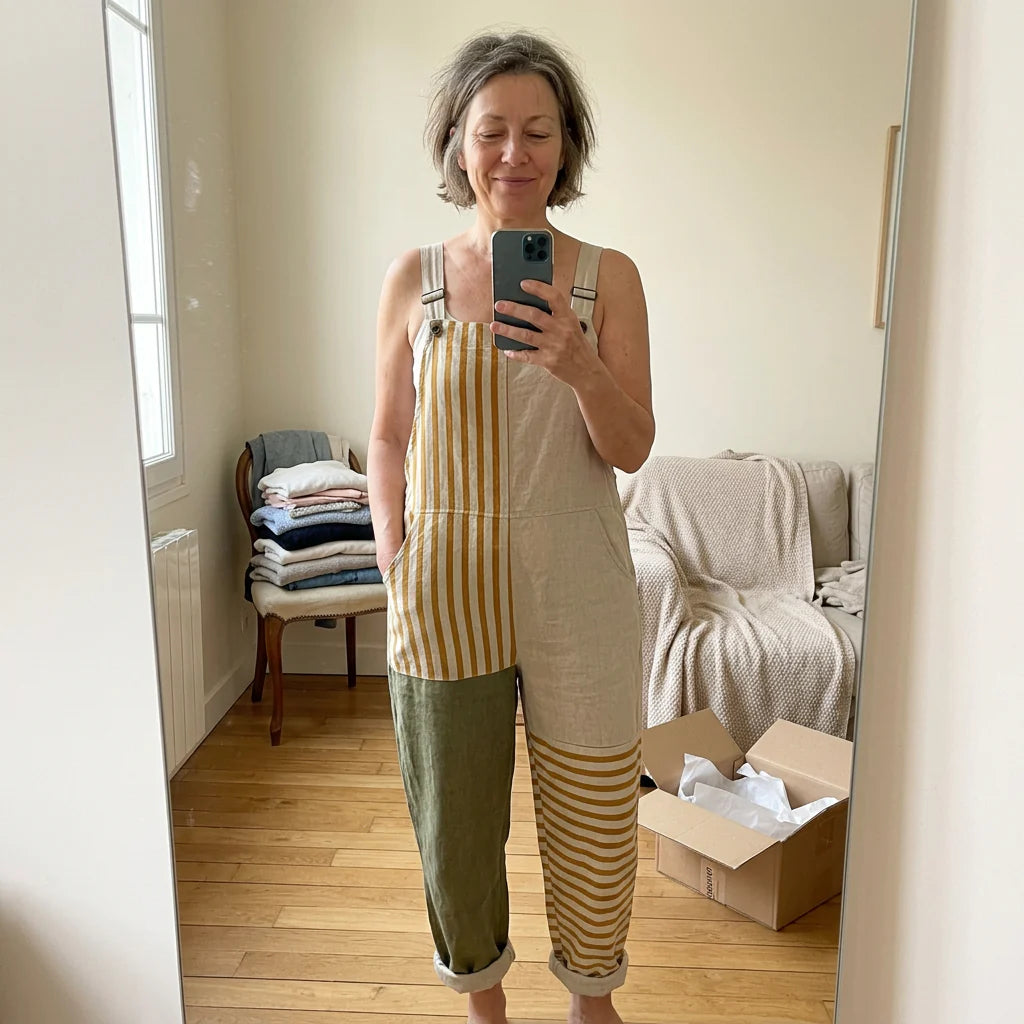 Oonagh - Natural Striped Patchwork Silhouette