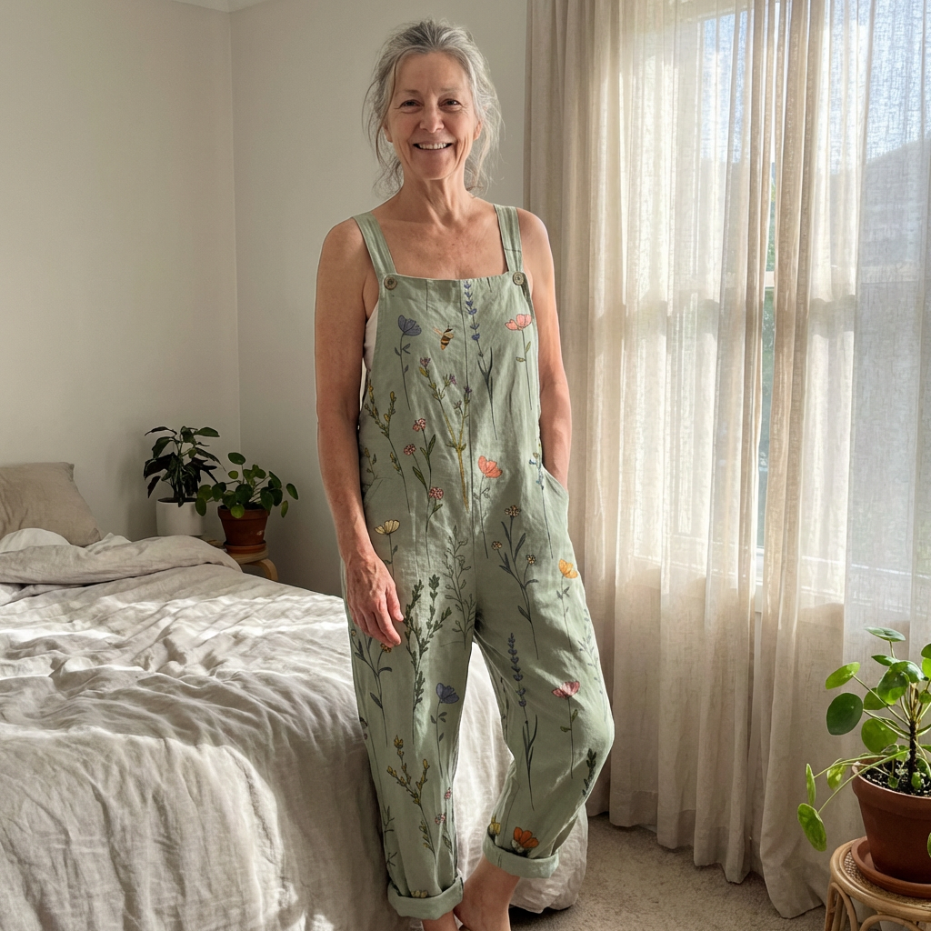 Élise – Flowing Sage Botanical Jumpsuit
